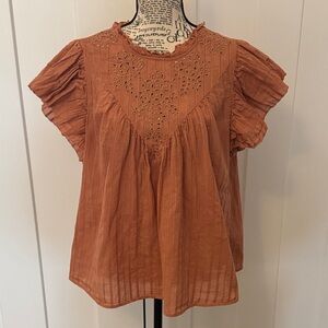 Universal Thread Rust Eyelet Ruffled Short Sleeve Blouse
